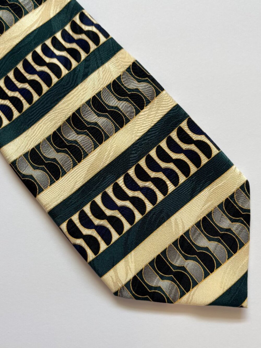 Di Mossio Silk Tie Set 5 Mixed Geo Blue Black Teal Yellow Cream 4" - Picture 4 of 7